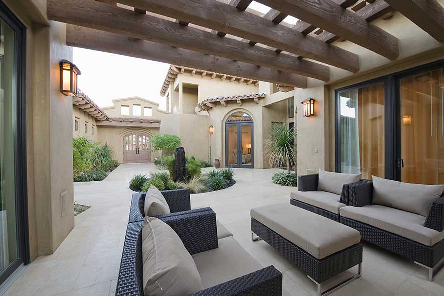 Southwestern desert style patio of a luxury home.